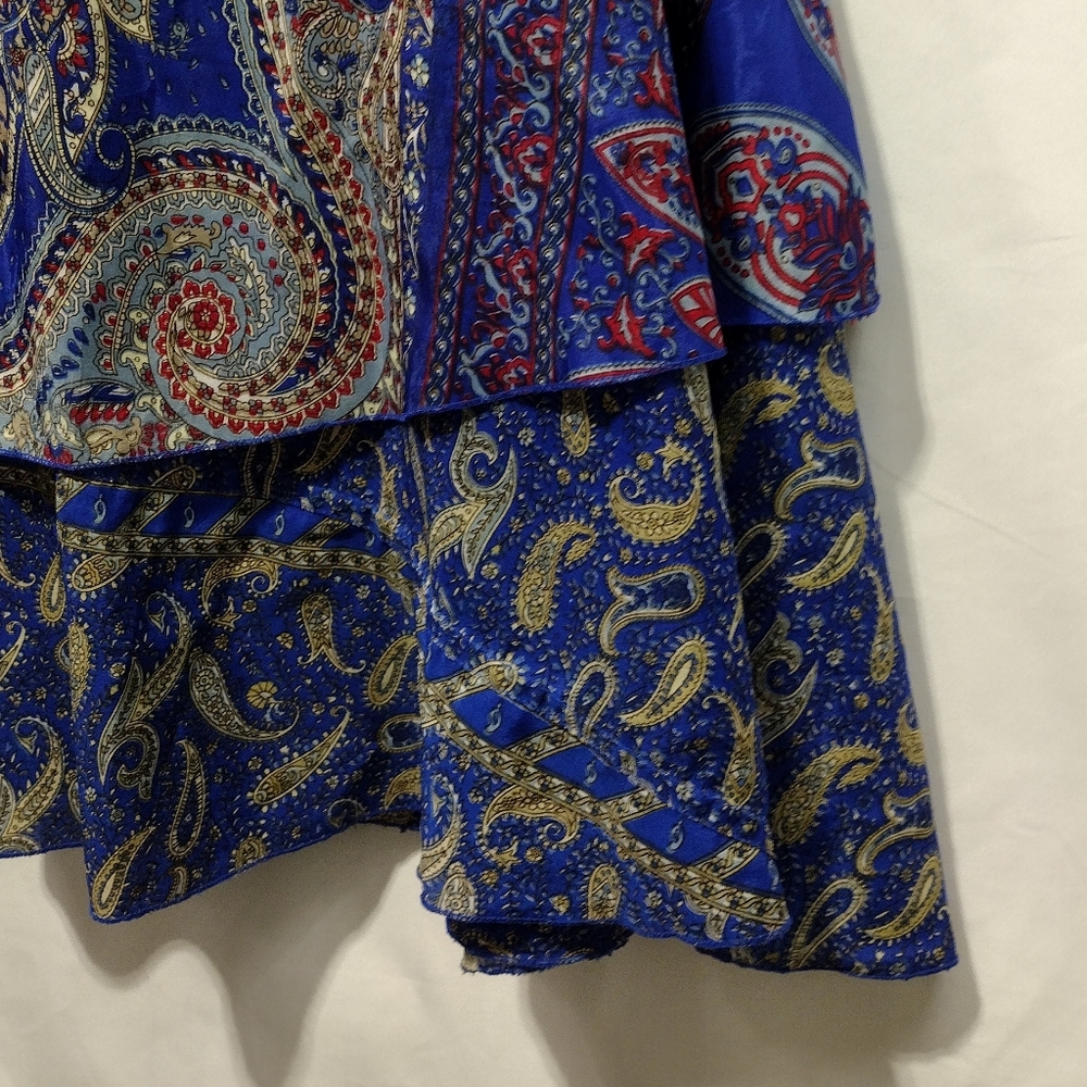 Women's Paisley Artsy Wrap Skirt OS Blue Boho Retro 90s Y2K Festival Beach - Picture 4 of 8
